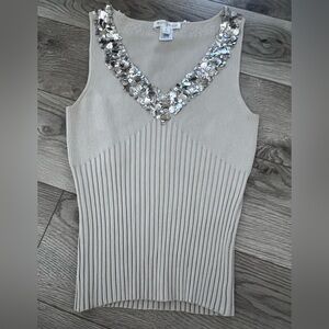 White House black market Embellished Cream Sleeveless Top